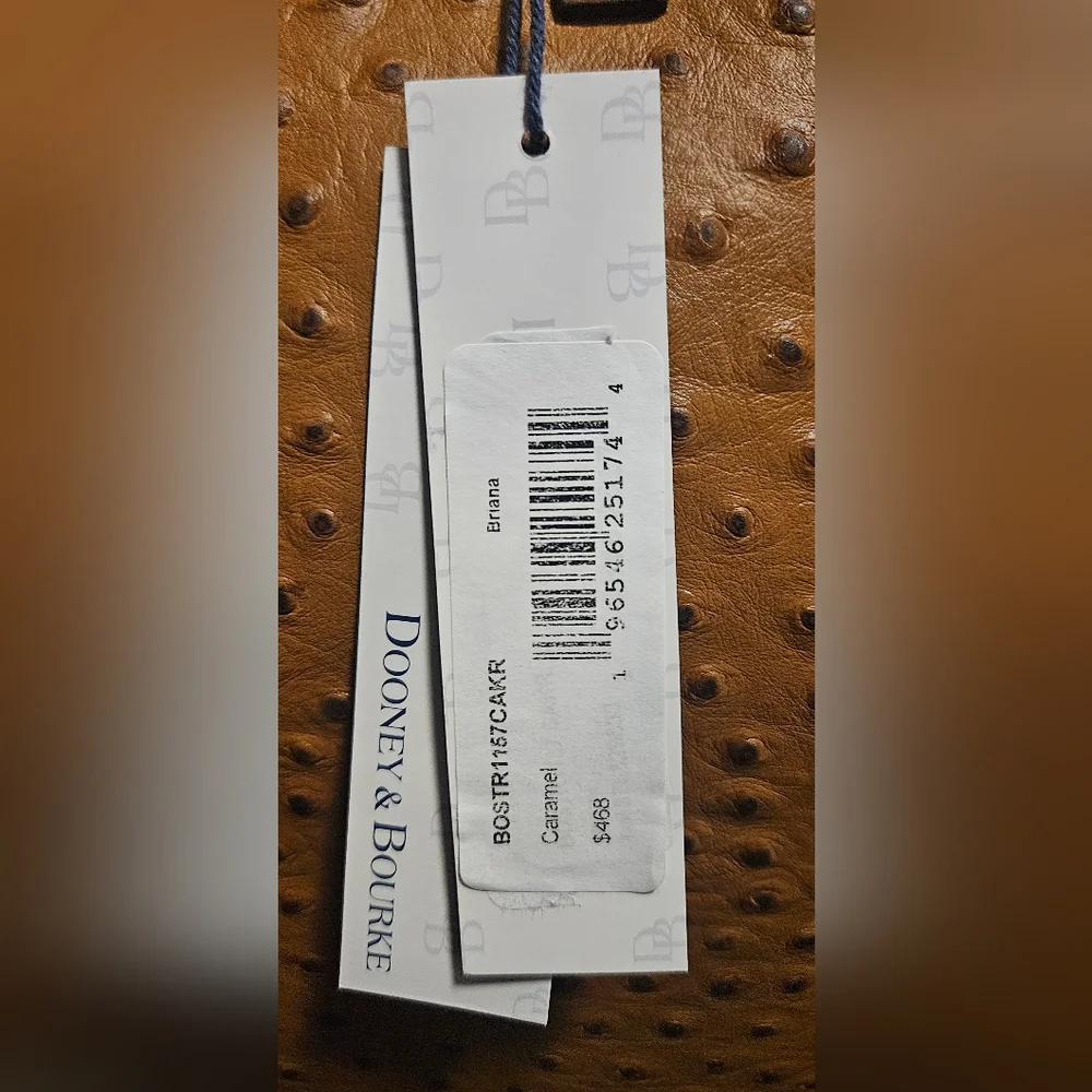 NWT Dooney & Bourke Briana Ostrich Embossed Leather Shoulder Bag: Caramel - Picture 12 of 16